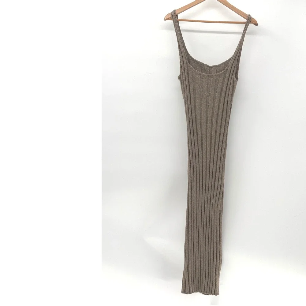 Free People Beach Slip Dress Midi Santos Ribbed Olive Stone Brown Women Medium - Picture 4 of 11